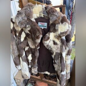 Vintage Patchwork Real Fur Jacket Brown & Cream